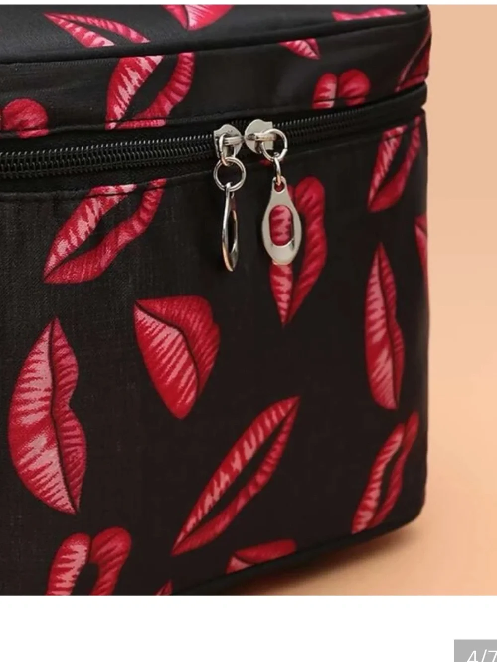 Black Cosmetic Train Case with Pink Lip Print - Women Bags
